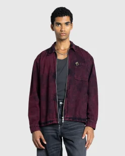 Online Rassvet Acid Wash Denim Overshirt Woven burgundy