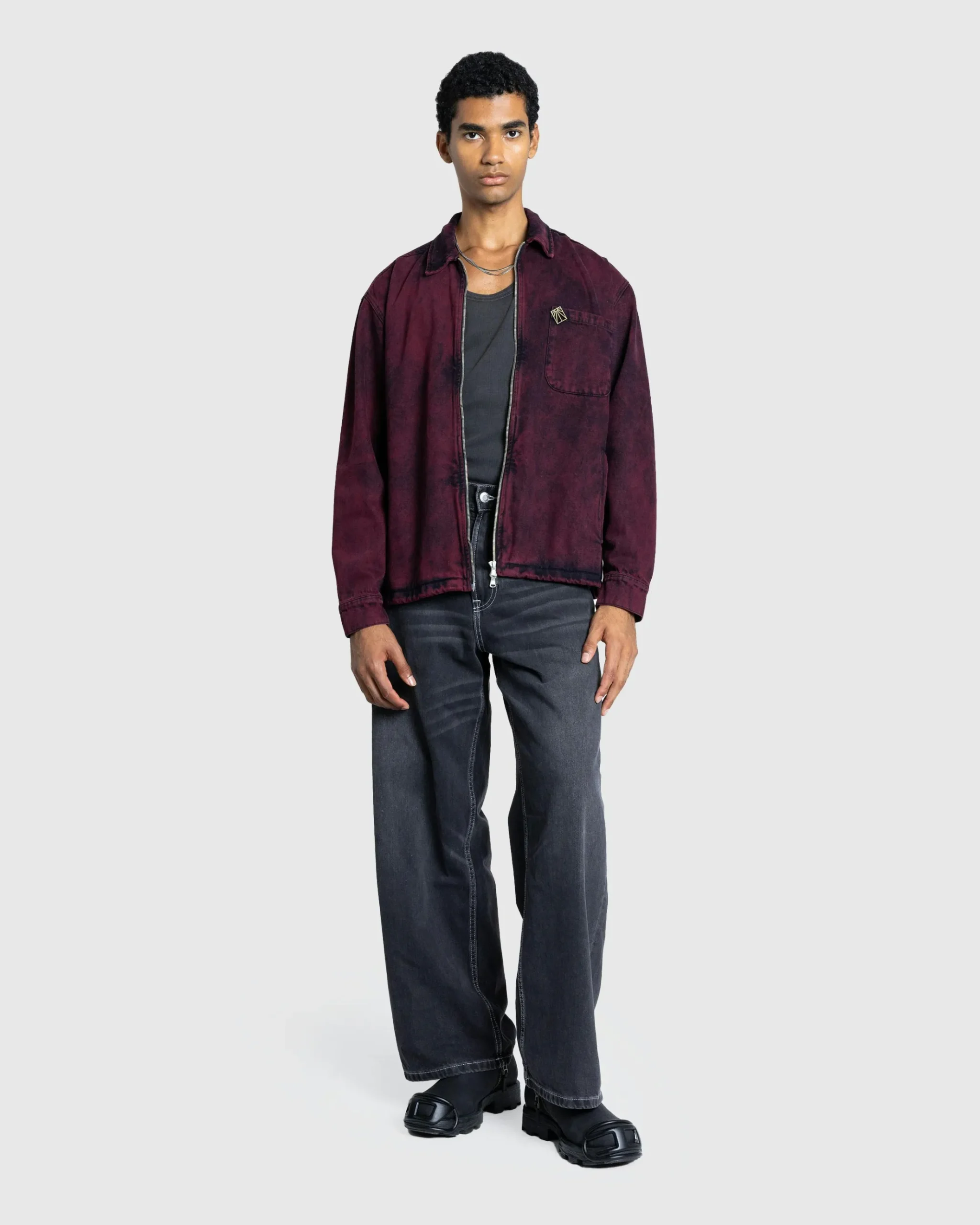 Online Rassvet Acid Wash Denim Overshirt Woven burgundy