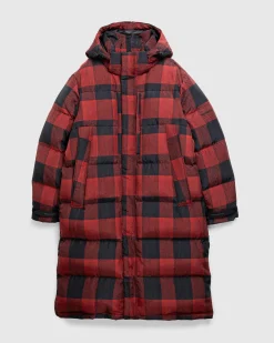 New Woolrich Black Label Buffalo Check Long Parka Red/Black redblack