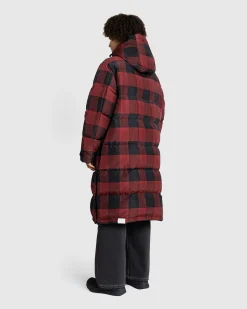 New Woolrich Black Label Buffalo Check Long Parka Red/Black redblack