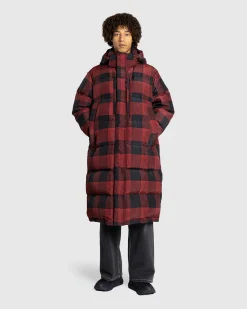 New Woolrich Black Label Buffalo Check Long Parka Red/Black redblack
