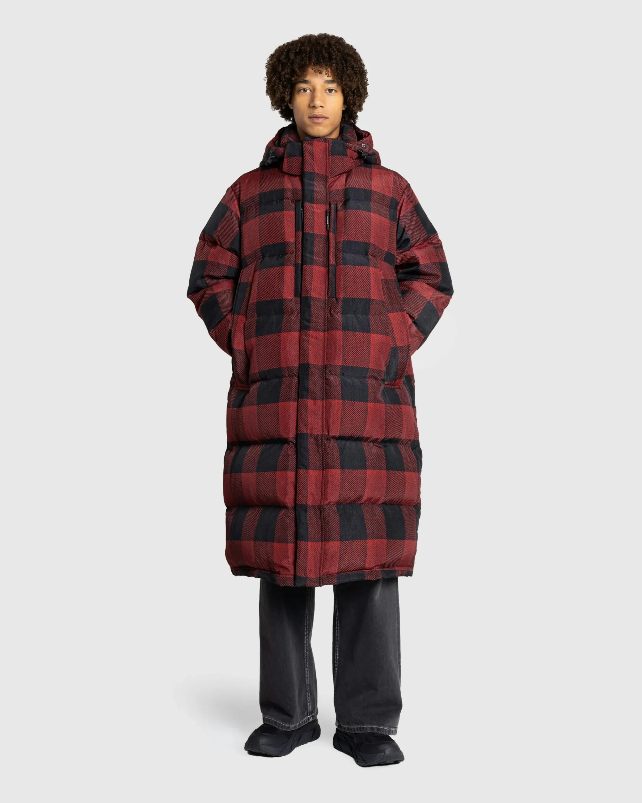 New Woolrich Black Label Buffalo Check Long Parka Red/Black redblack