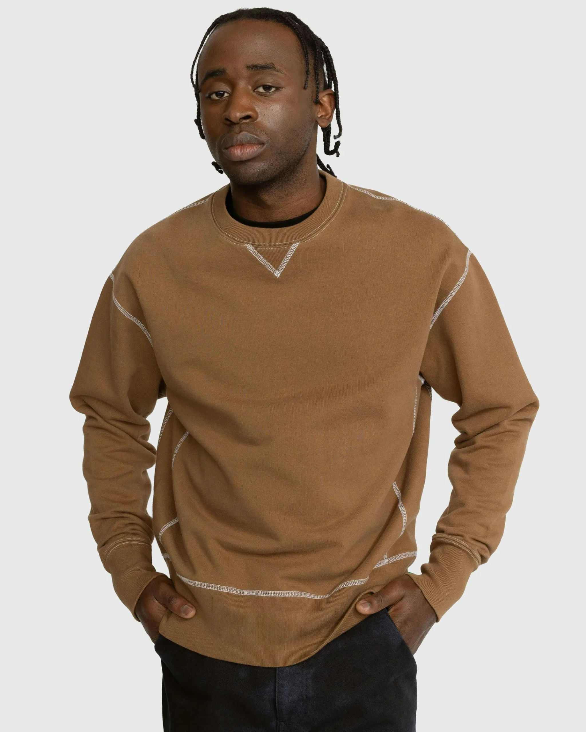 Discount Highsnobiety Contrast Stitch Fleece Crew brown