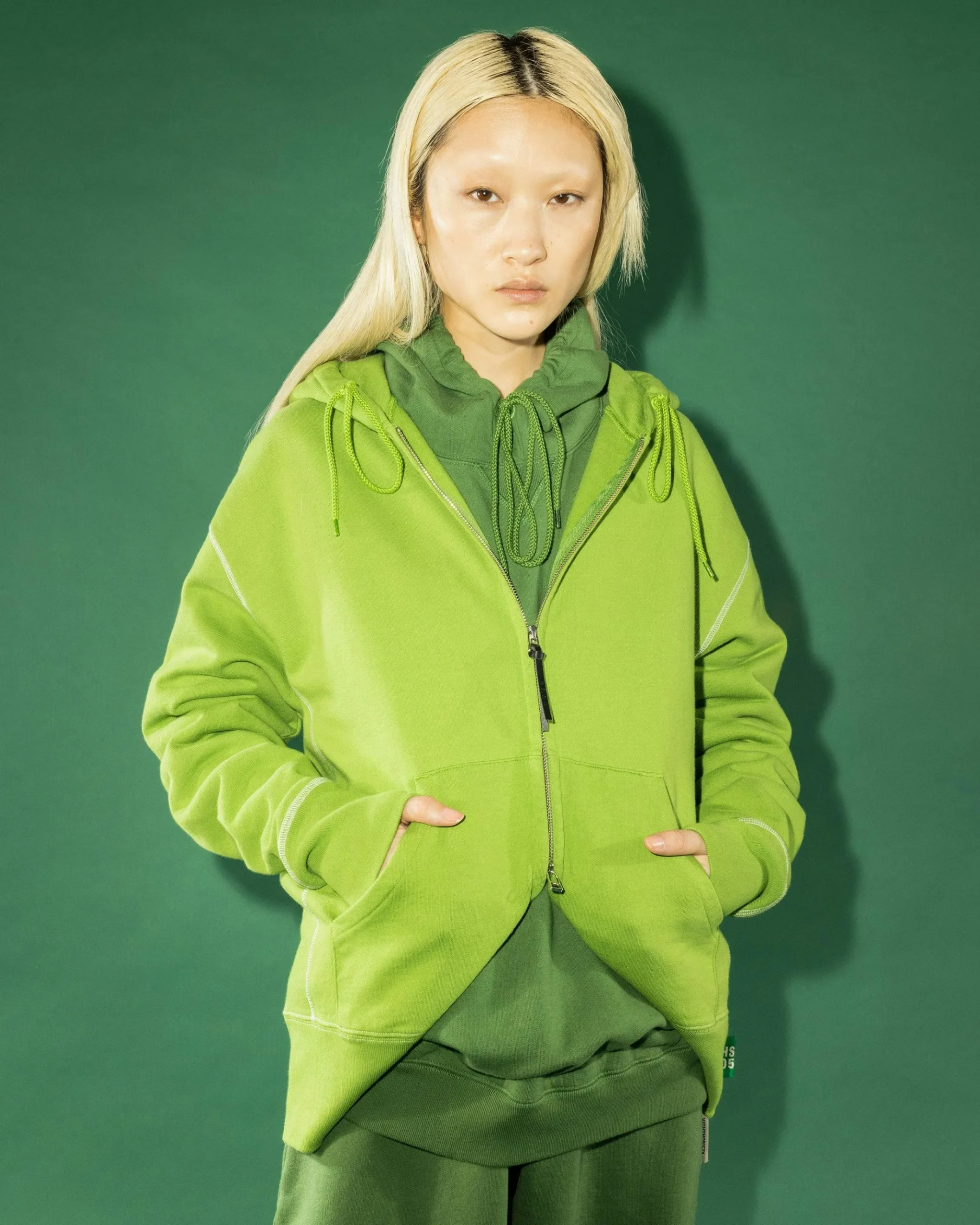 New Highsnobiety Contrast Stitch Fleece Hoodie green