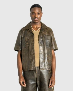 Hot Guess USA Crackle Leather Shirt Amos Brown Multi amosbrownmulti