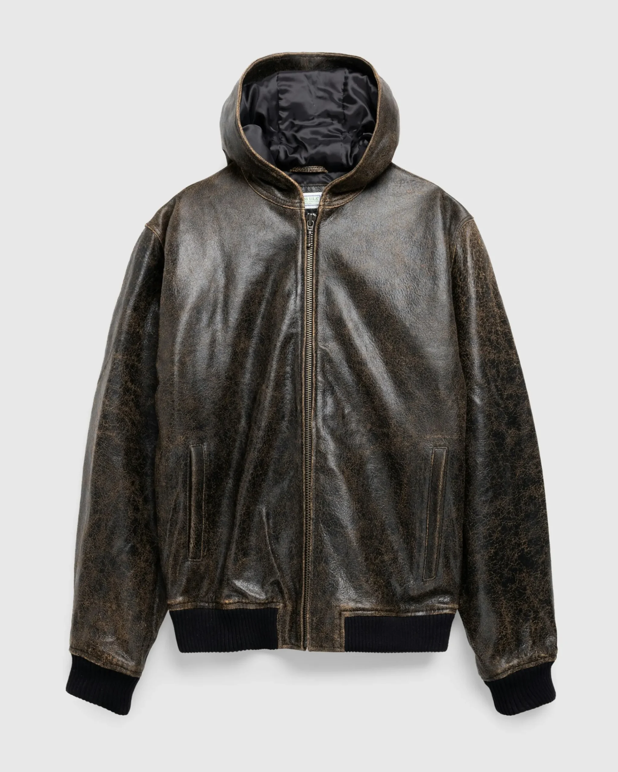 Fashion Guess USA Crackle Leather Zip Hoodie Amos Brown Multi amosbrownmulti
