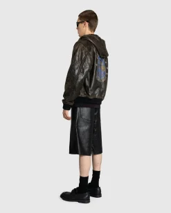 Fashion Guess USA Crackle Leather Zip Hoodie Amos Brown Multi amosbrownmulti