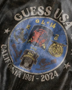 Fashion Guess USA Crackle Leather Zip Hoodie Amos Brown Multi amosbrownmulti
