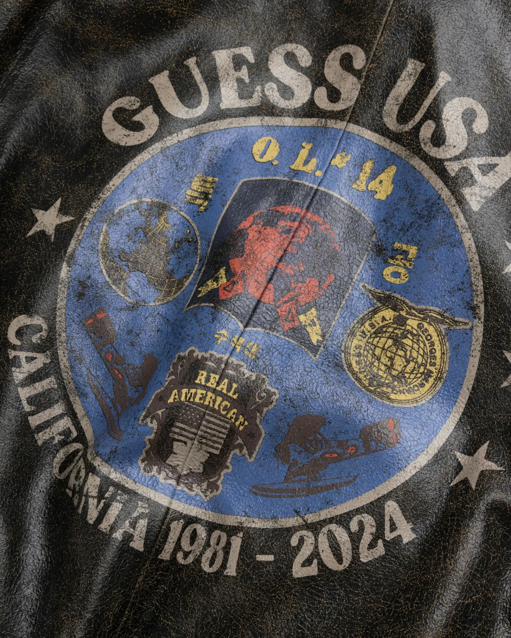 Fashion Guess USA Crackle Leather Zip Hoodie Amos Brown Multi amosbrownmulti