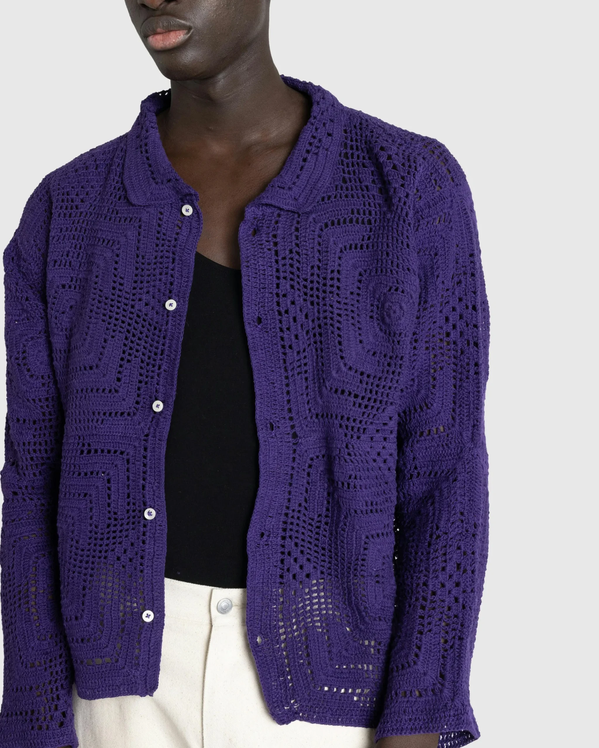 Discount Bode Crochet Overshirt purple