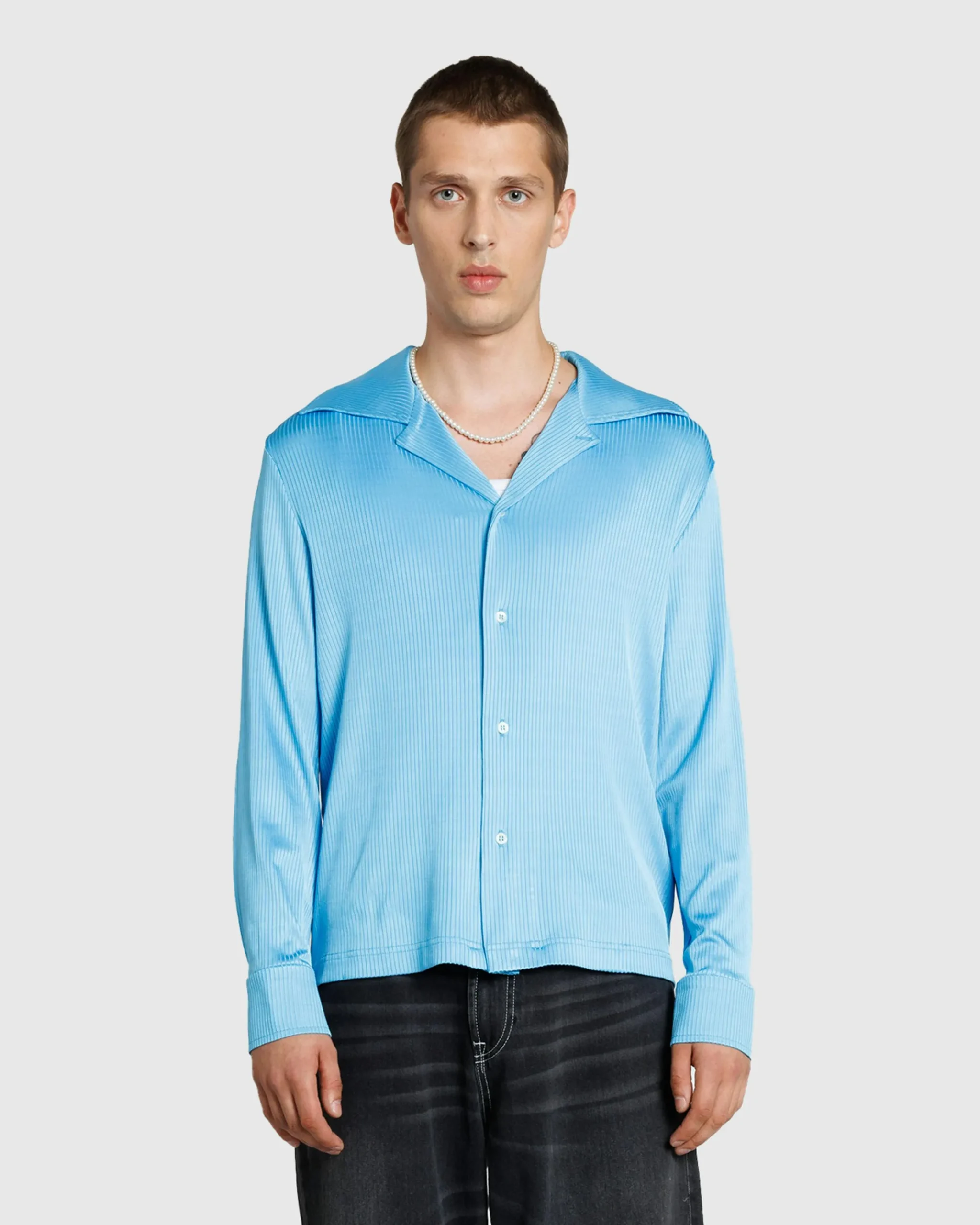 Outlet Séfr Darian Shirt Cyan Jersey Rib cyanjerseyrib