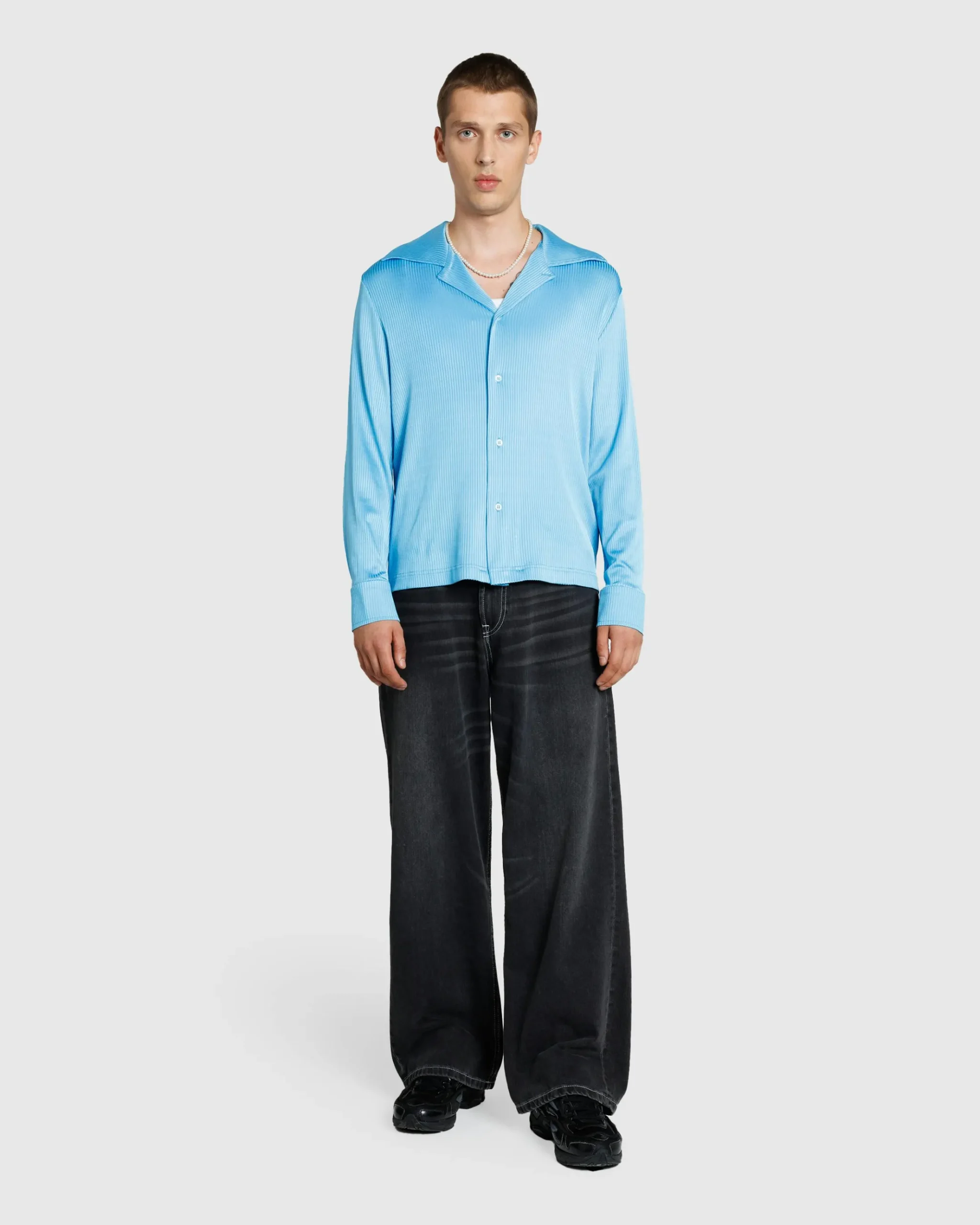 Outlet Séfr Darian Shirt Cyan Jersey Rib cyanjerseyrib