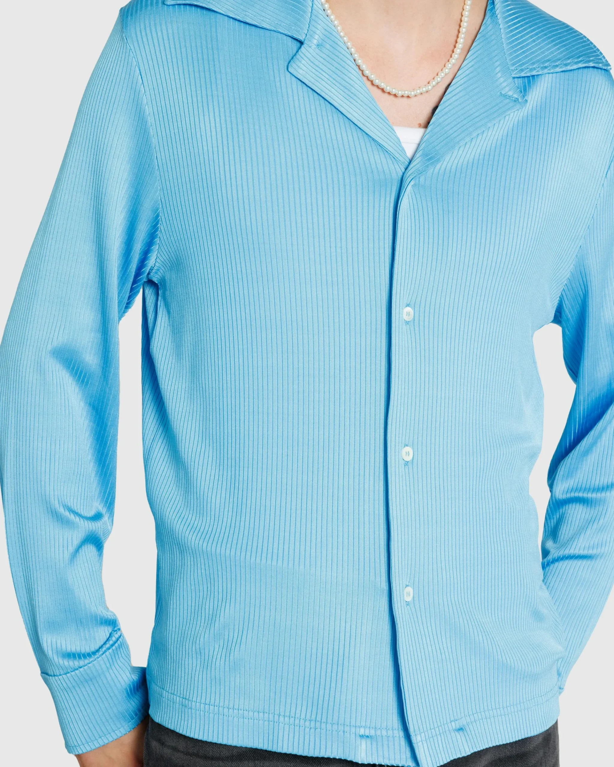 Outlet Séfr Darian Shirt Cyan Jersey Rib cyanjerseyrib