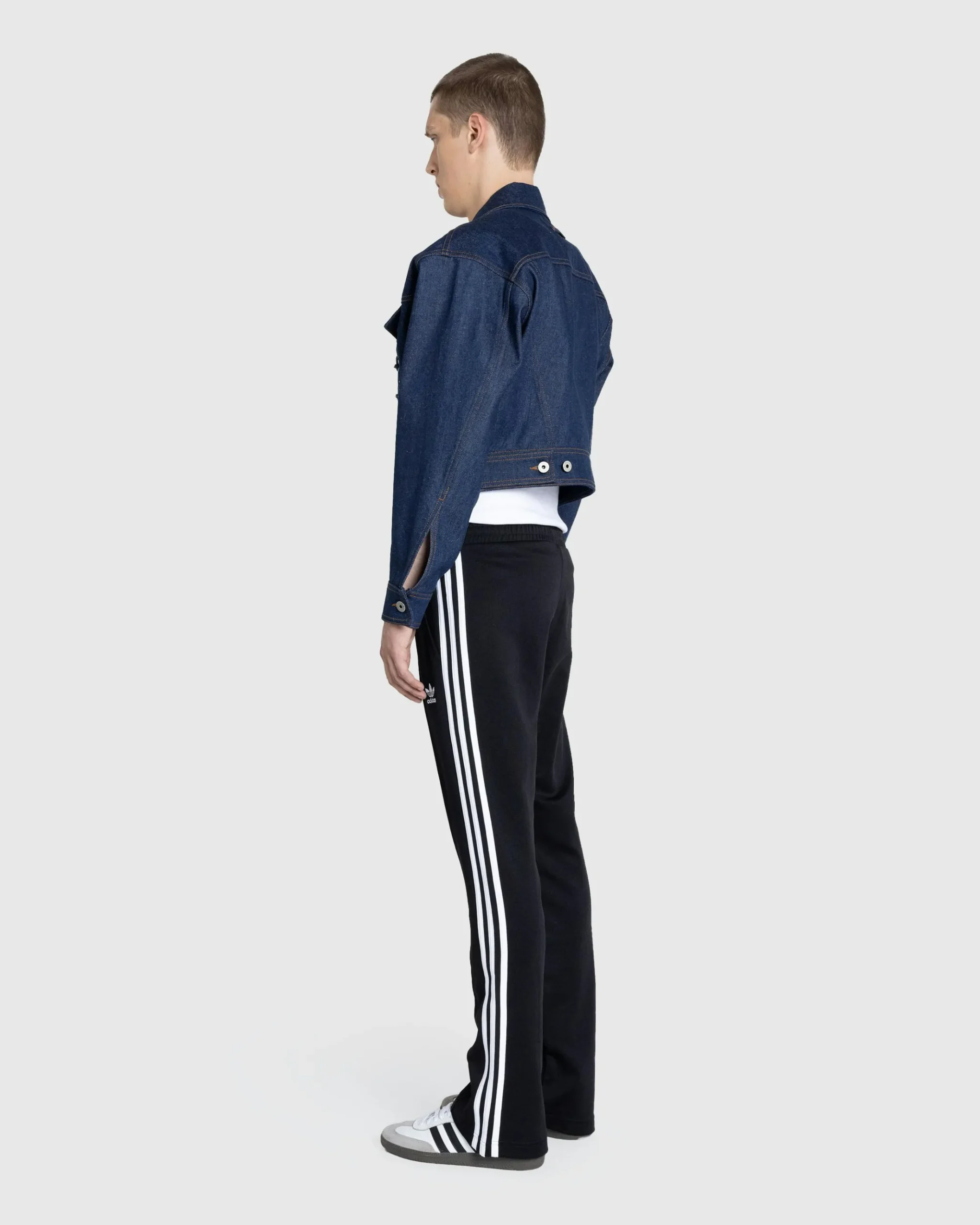 Shop Jean Paul Gaultier Denim Jacket With Lace Detail indigo