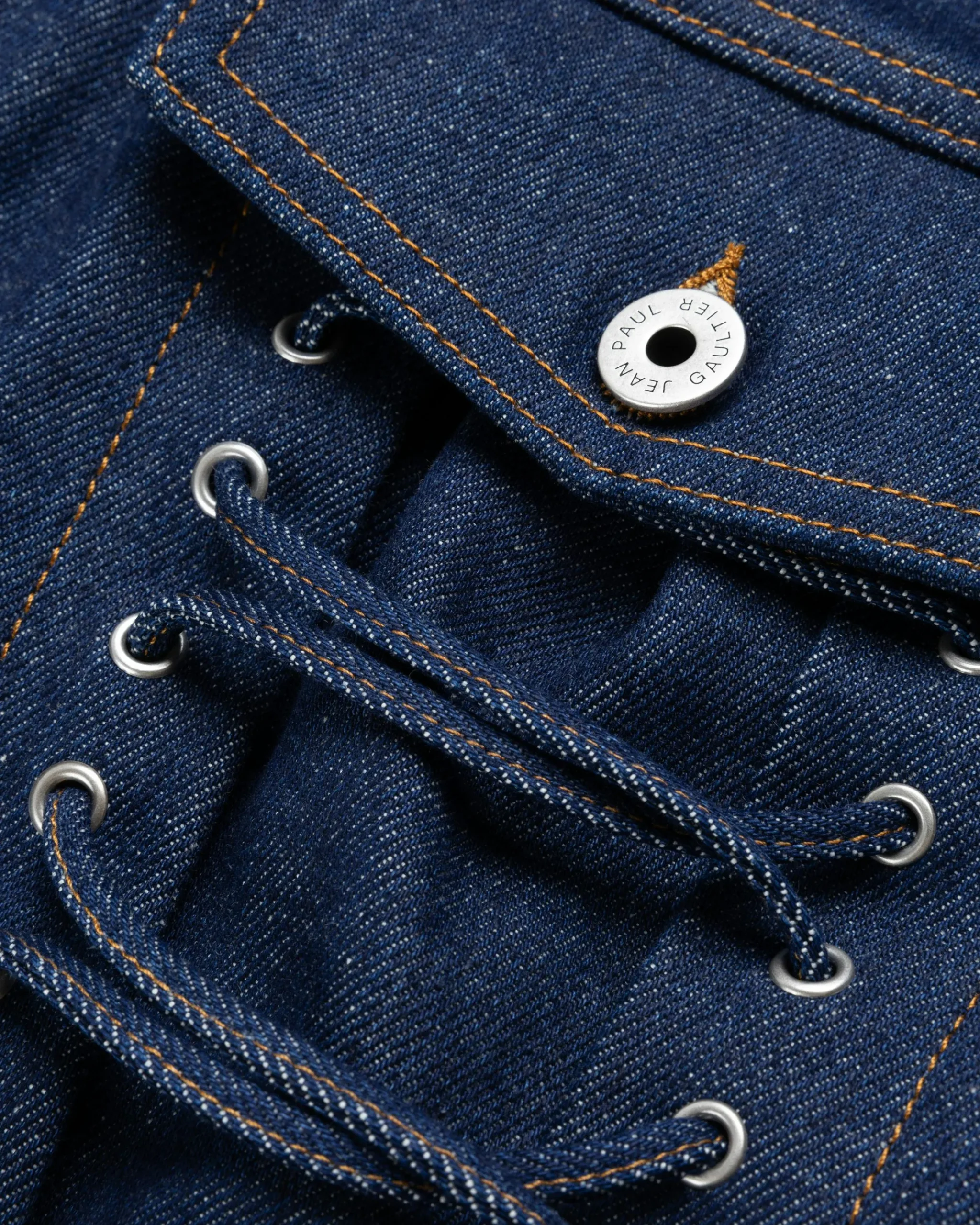 Shop Jean Paul Gaultier Denim Jacket With Lace Detail indigo