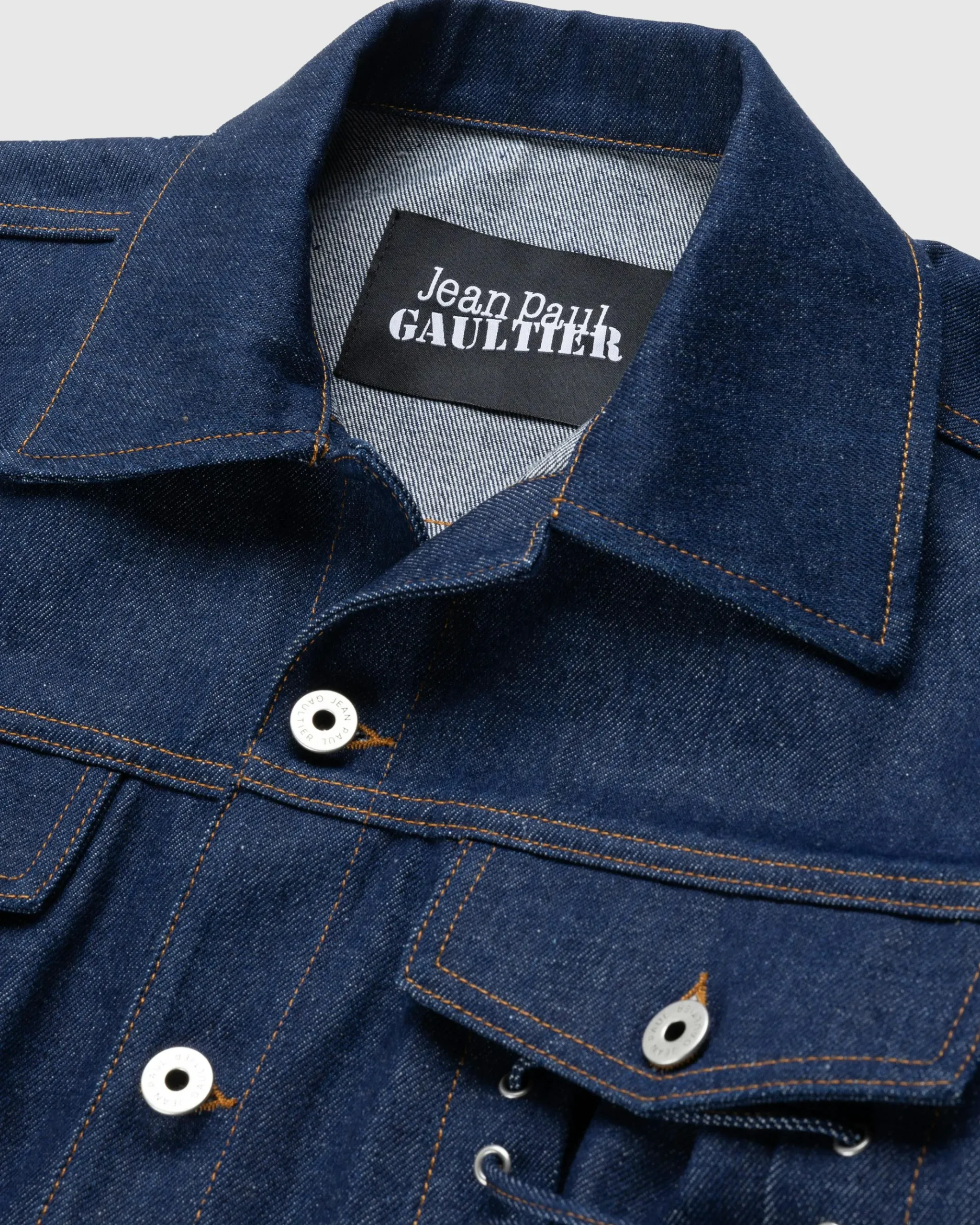 Shop Jean Paul Gaultier Denim Jacket With Lace Detail indigo