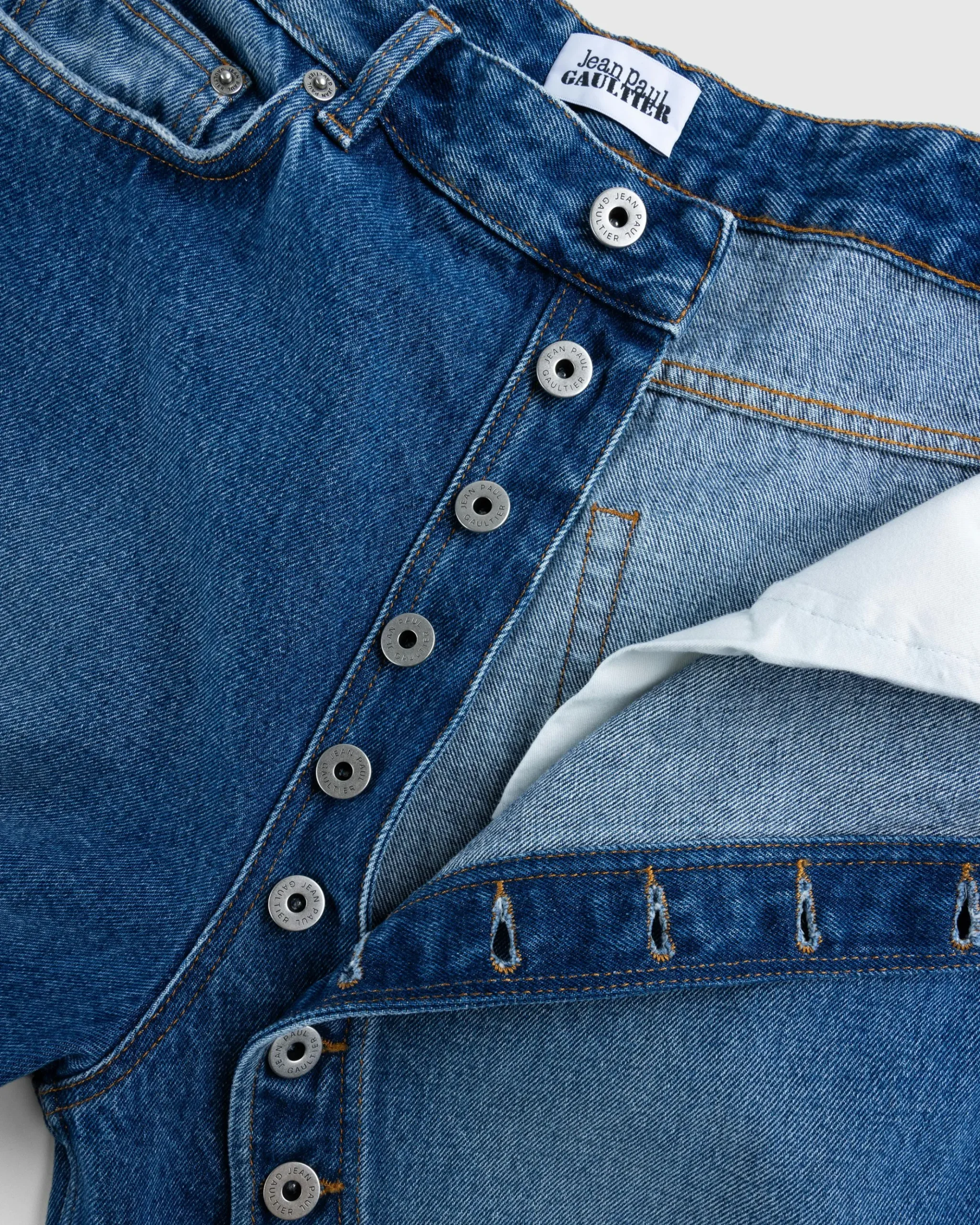 Discount Jean Paul Gaultier Denim Jean With One Leg Buttons Detail Vintage Blue vintageblue