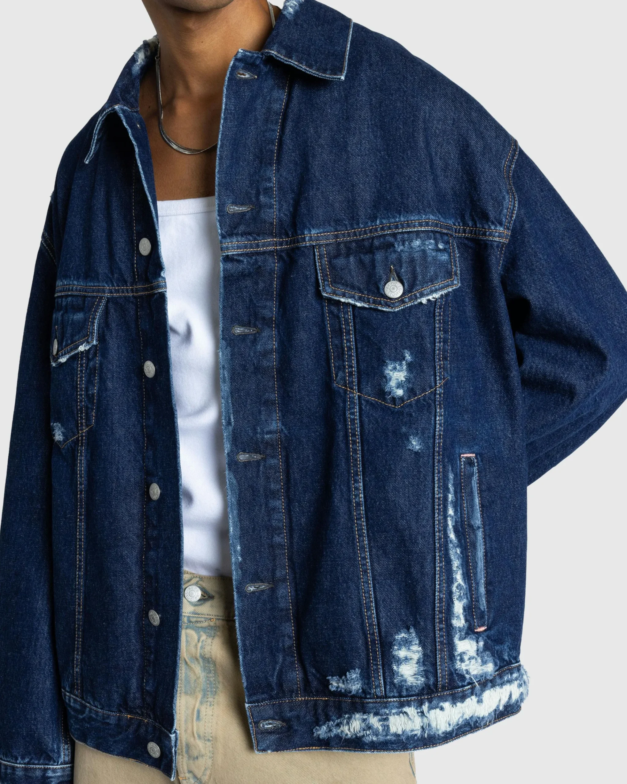 Outlet Acne Studios Distressed Denim Jacket Mid Blue midblue