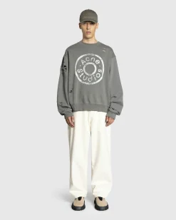 Best Acne Studios Distressed Logo Print Sweater Moss Green mossgreen
