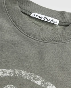 Best Acne Studios Distressed Logo Print Sweater Moss Green mossgreen