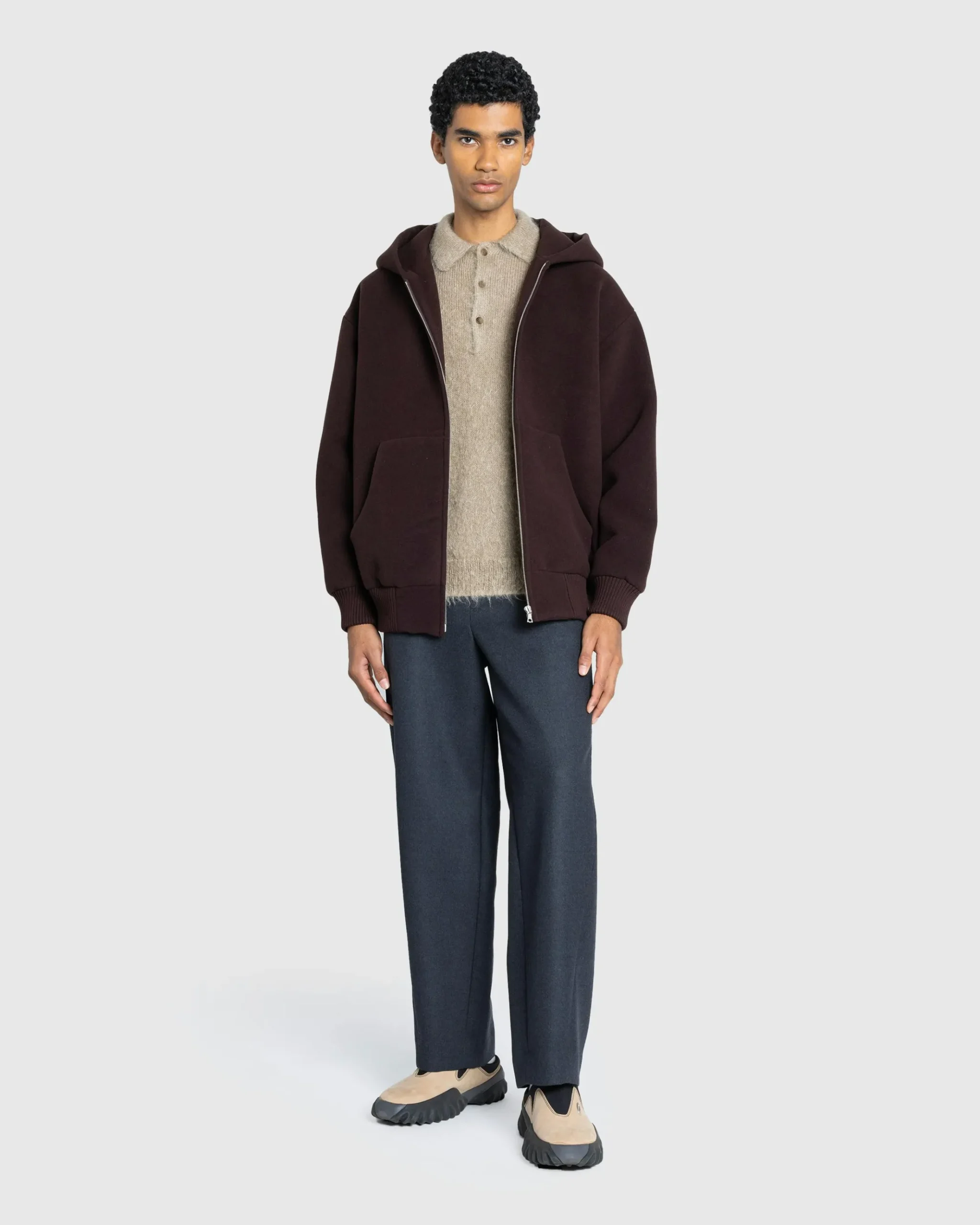 Fashion Auralee Double Cloth Heavy Wool Pile Zip Hoodie Dark Brown darkbrown