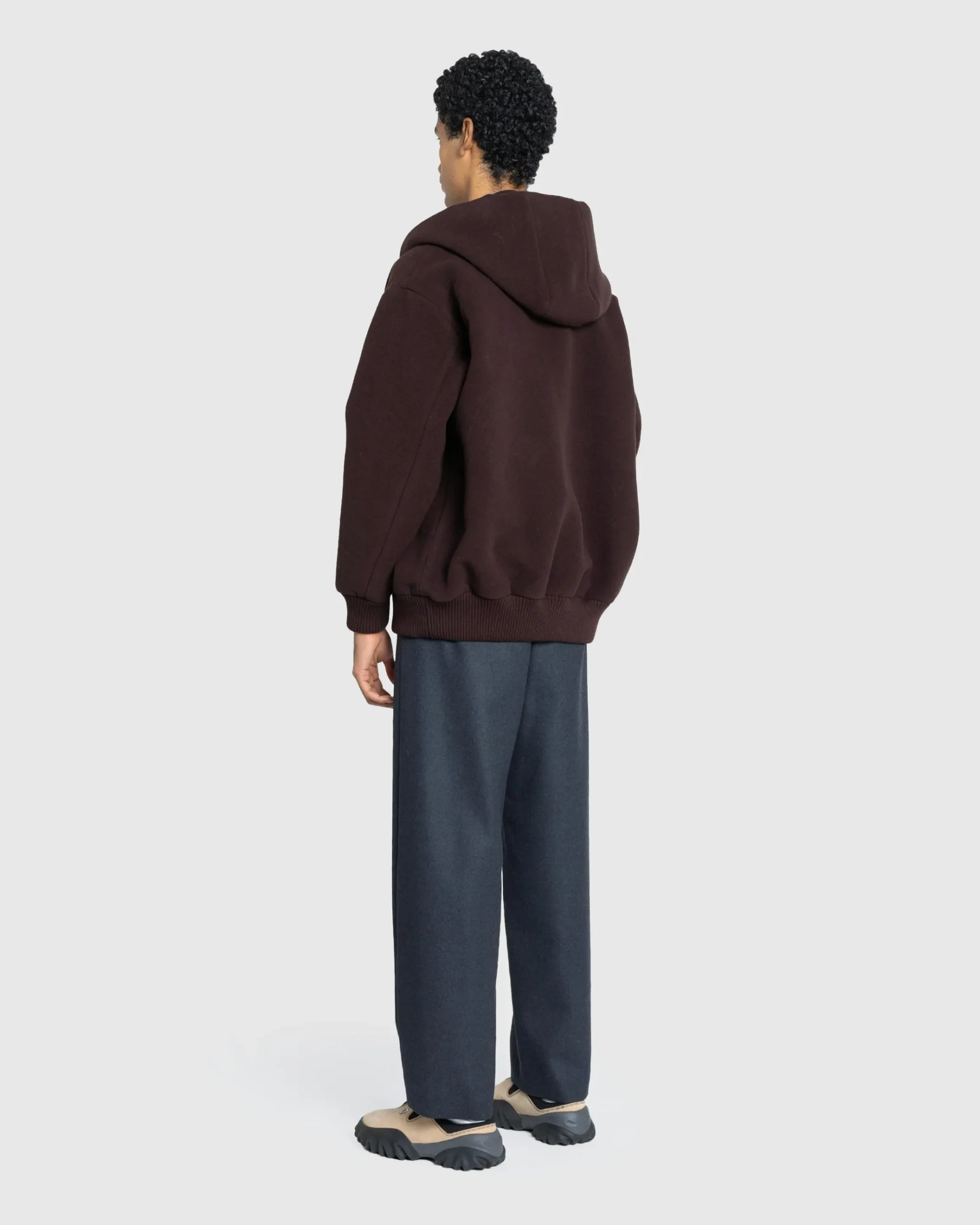 Fashion Auralee Double Cloth Heavy Wool Pile Zip Hoodie Dark Brown darkbrown