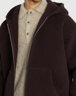 Fashion Auralee Double Cloth Heavy Wool Pile Zip Hoodie Dark Brown darkbrown