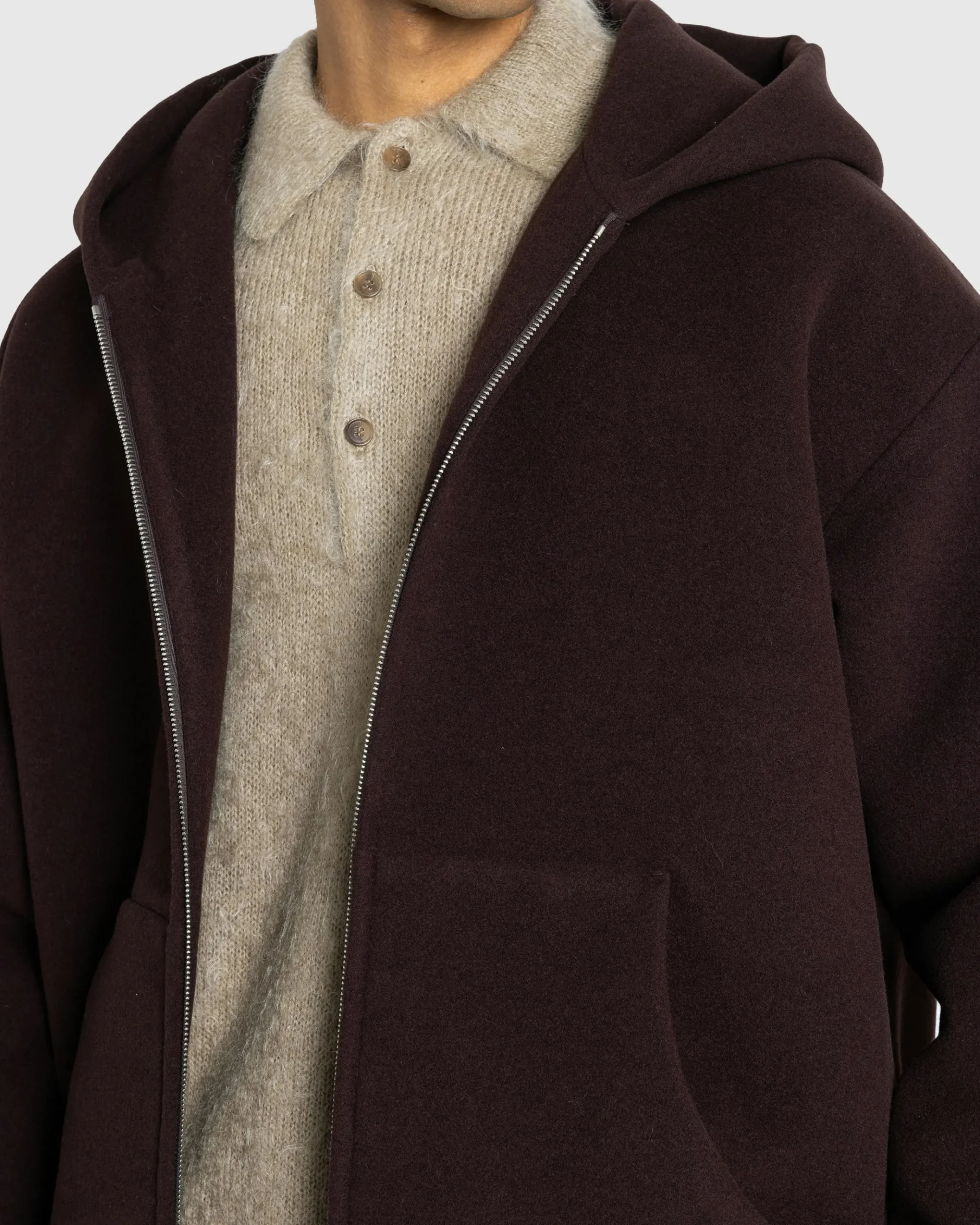 Fashion Auralee Double Cloth Heavy Wool Pile Zip Hoodie Dark Brown darkbrown