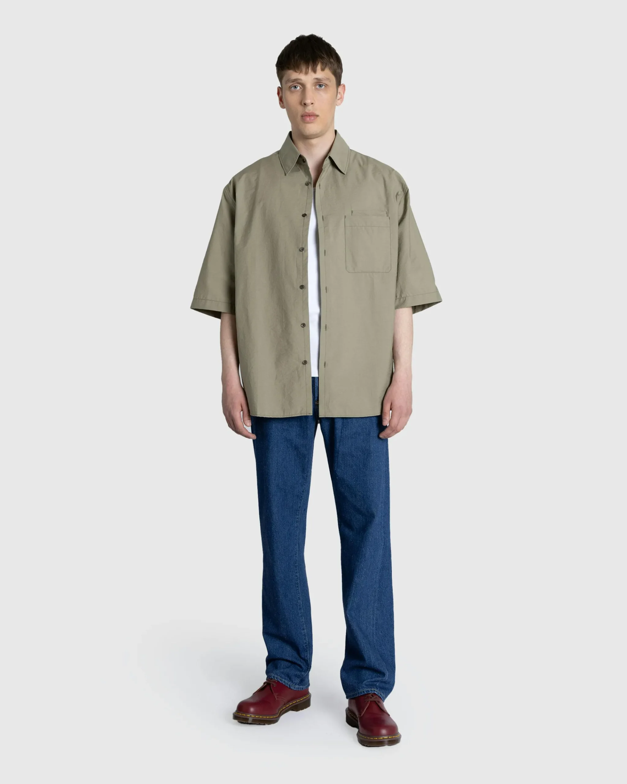 Shop Lemaire Double Pocket Short-Sleeve Shirt Dusty Khaki dustykhaki