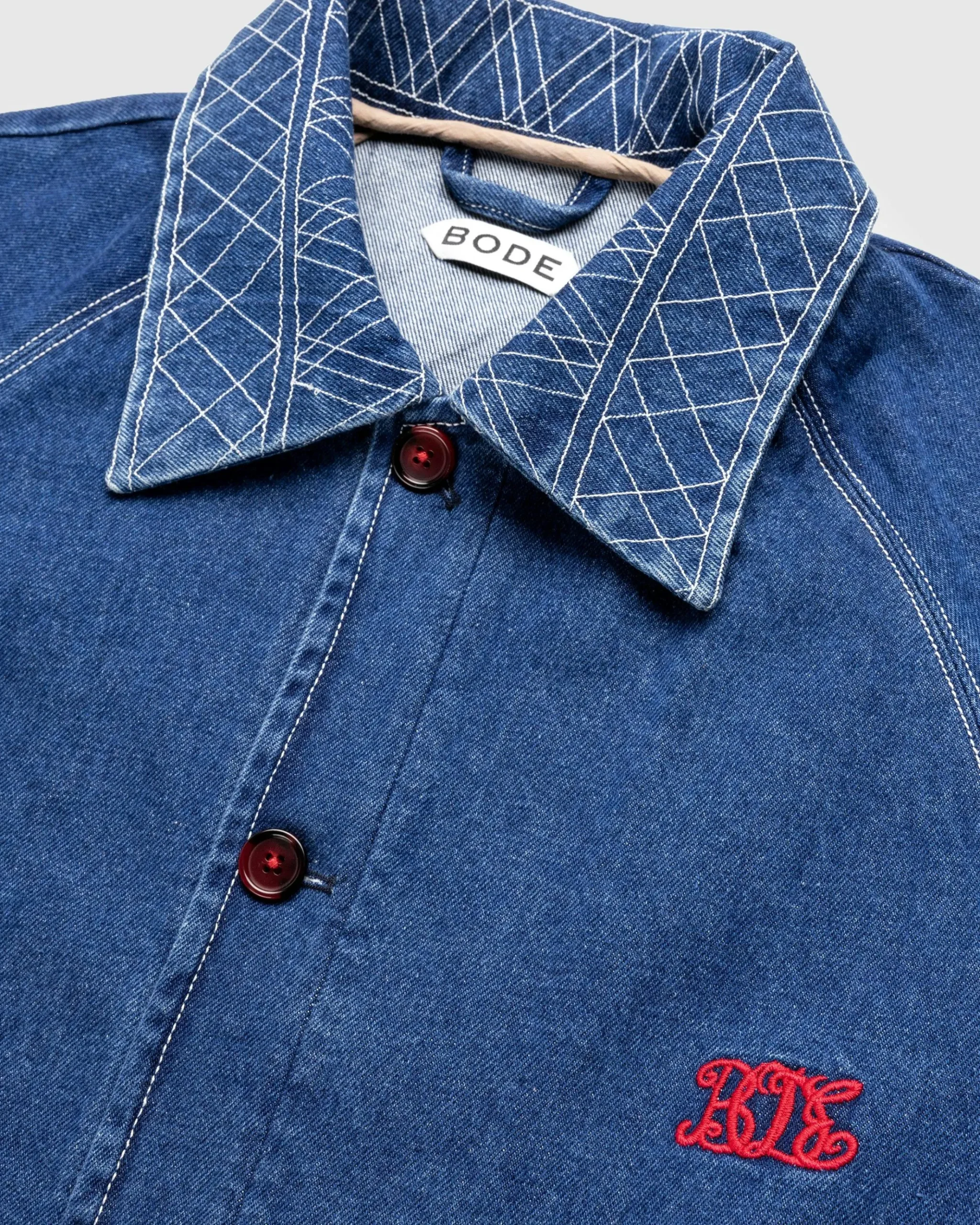 Discount Bode Embroidered Denim Jacket indigo