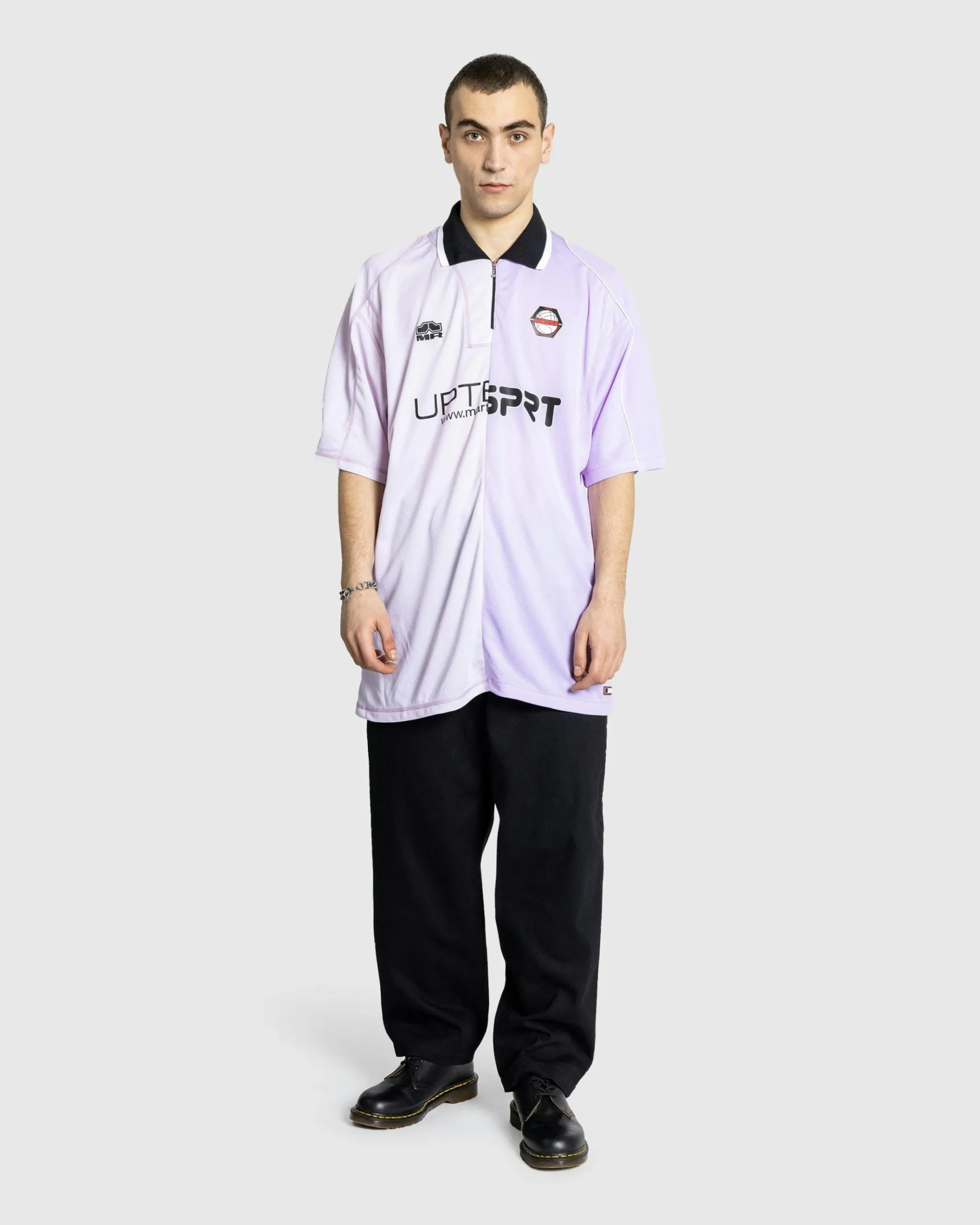 Cheap Martine Rose Half And Half Football Top lilac