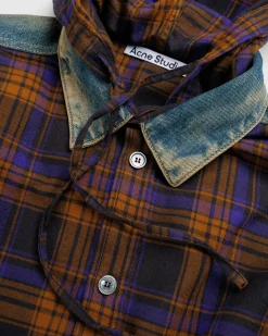 Discount Acne Studios Hooded Button-Up Shirt purple/brown
