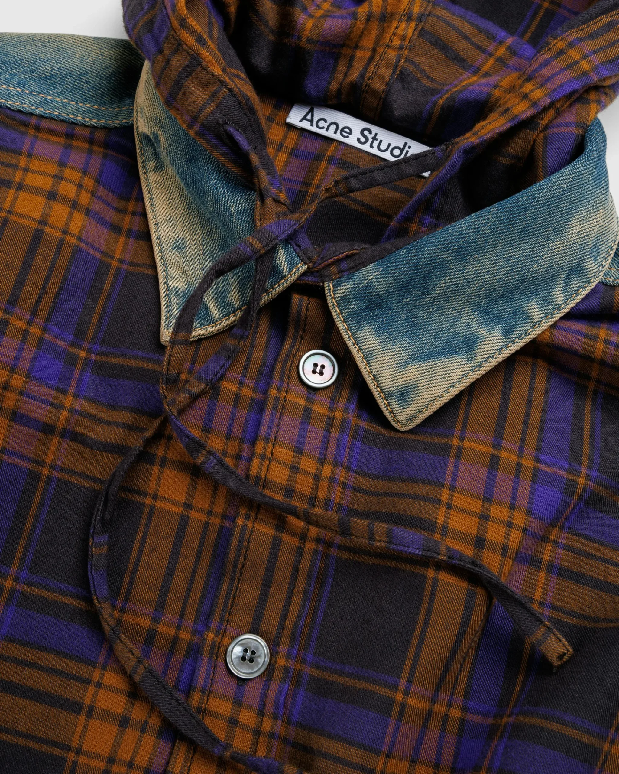 Discount Acne Studios Hooded Button-Up Shirt purple/brown