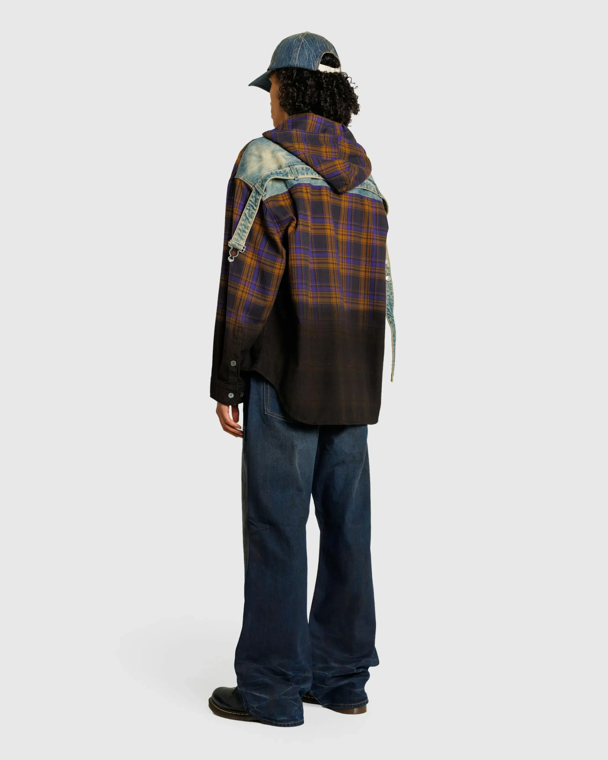 Discount Acne Studios Hooded Button-Up Shirt purple/brown
