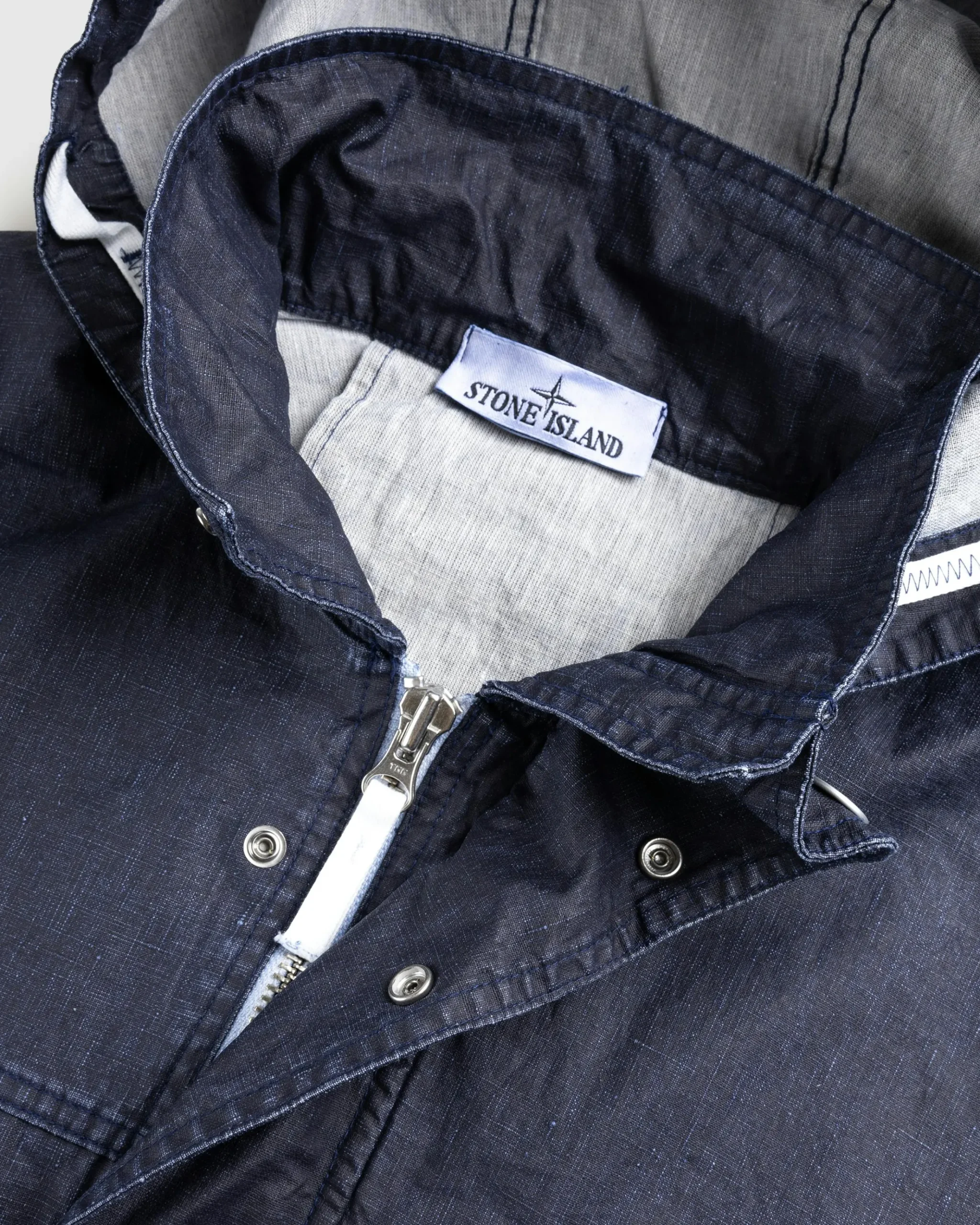 Store Stone Island Hooded Linen Jacket Royal Blue royalblue