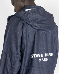 Store Stone Island Hooded Linen Jacket Royal Blue royalblue