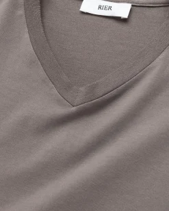 Discount Rier Jersey Cotton V-Neck T-Shirt Castlerock brown