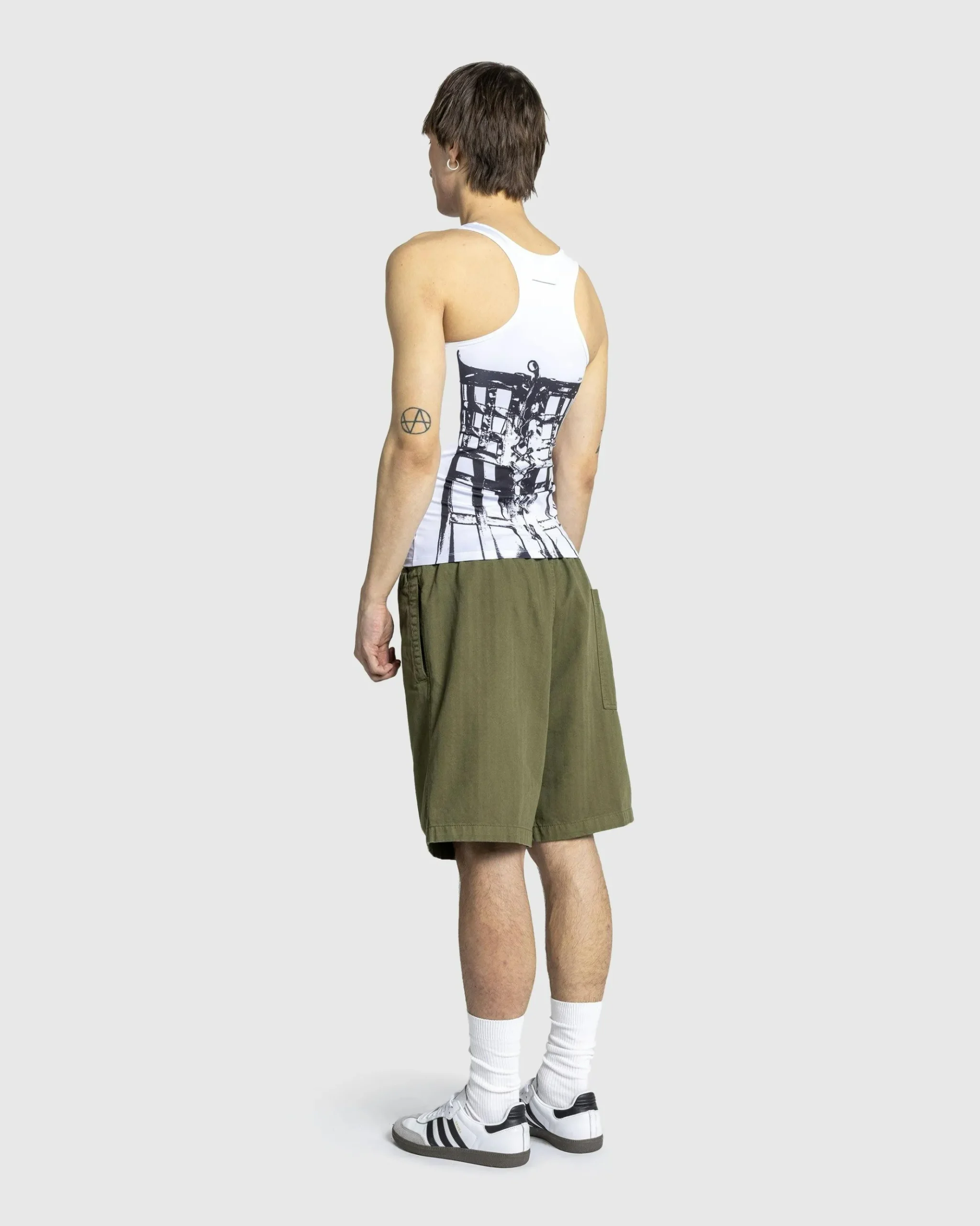 Shop Jean Paul Gaultier Jersey Top Printed Cage Trompe L'Œil white/black