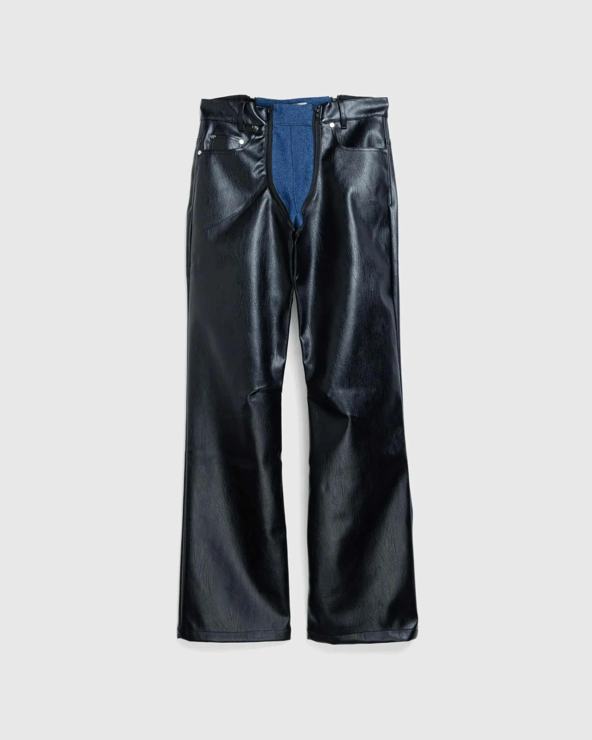 Clearance GmbH Lata Faux Leather Denim Pants black/blue
