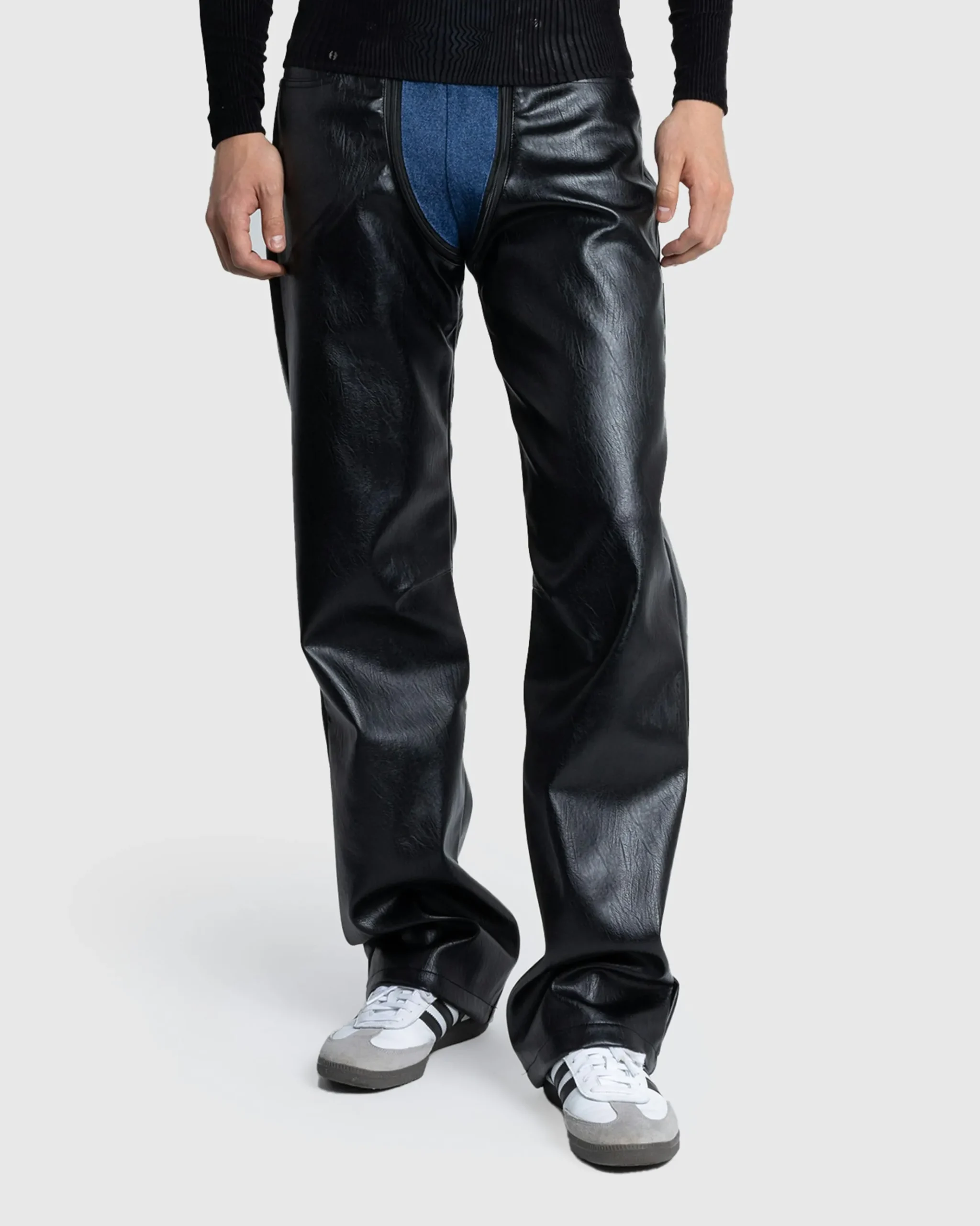 Clearance GmbH Lata Faux Leather Denim Pants black/blue