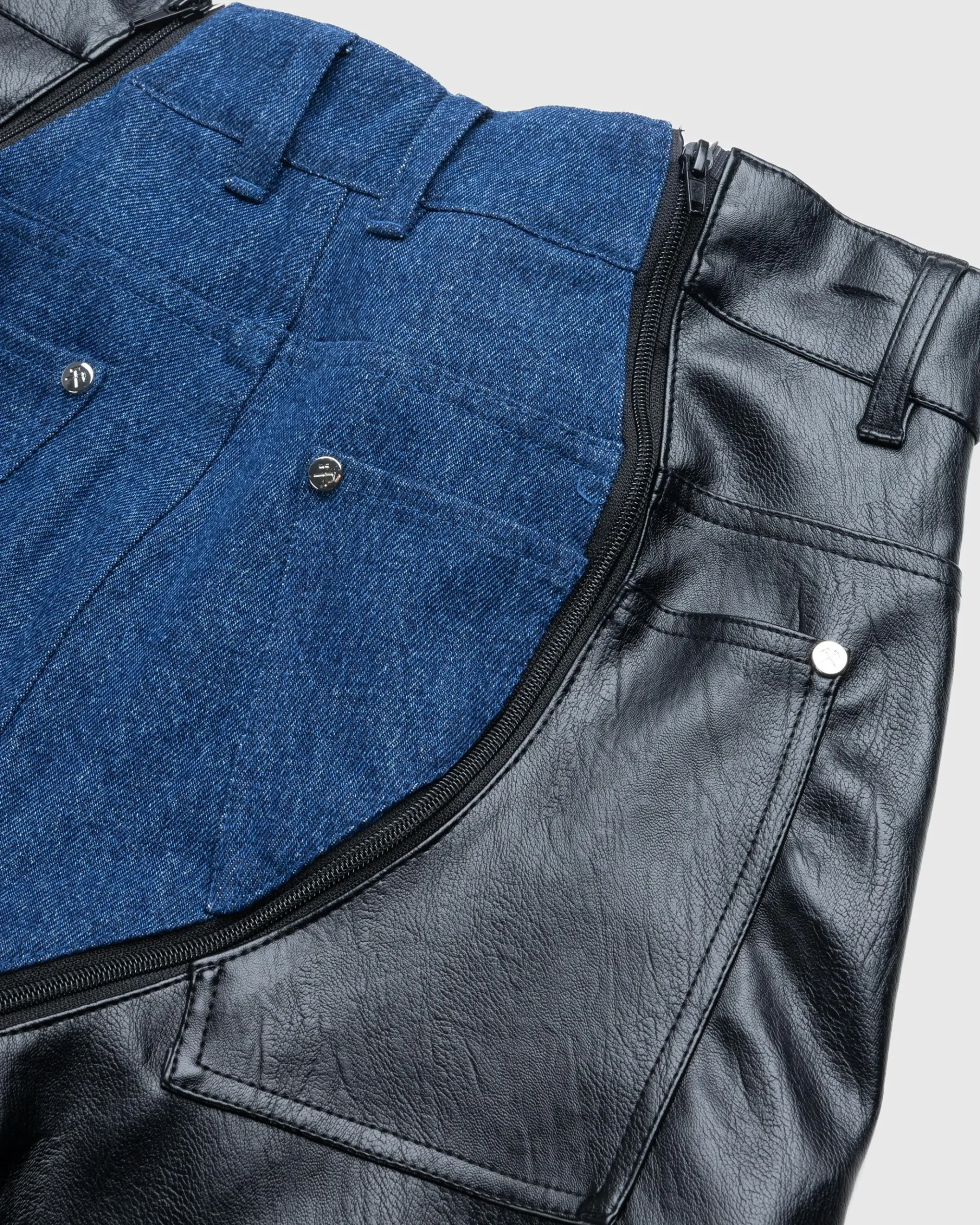 Clearance GmbH Lata Faux Leather Denim Pants black/blue