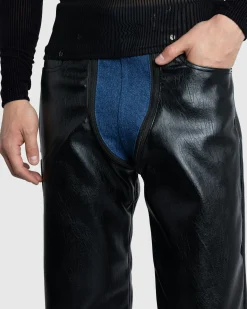 Clearance GmbH Lata Faux Leather Denim Pants black/blue
