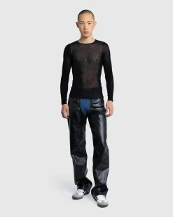 Clearance GmbH Lata Faux Leather Denim Pants black/blue