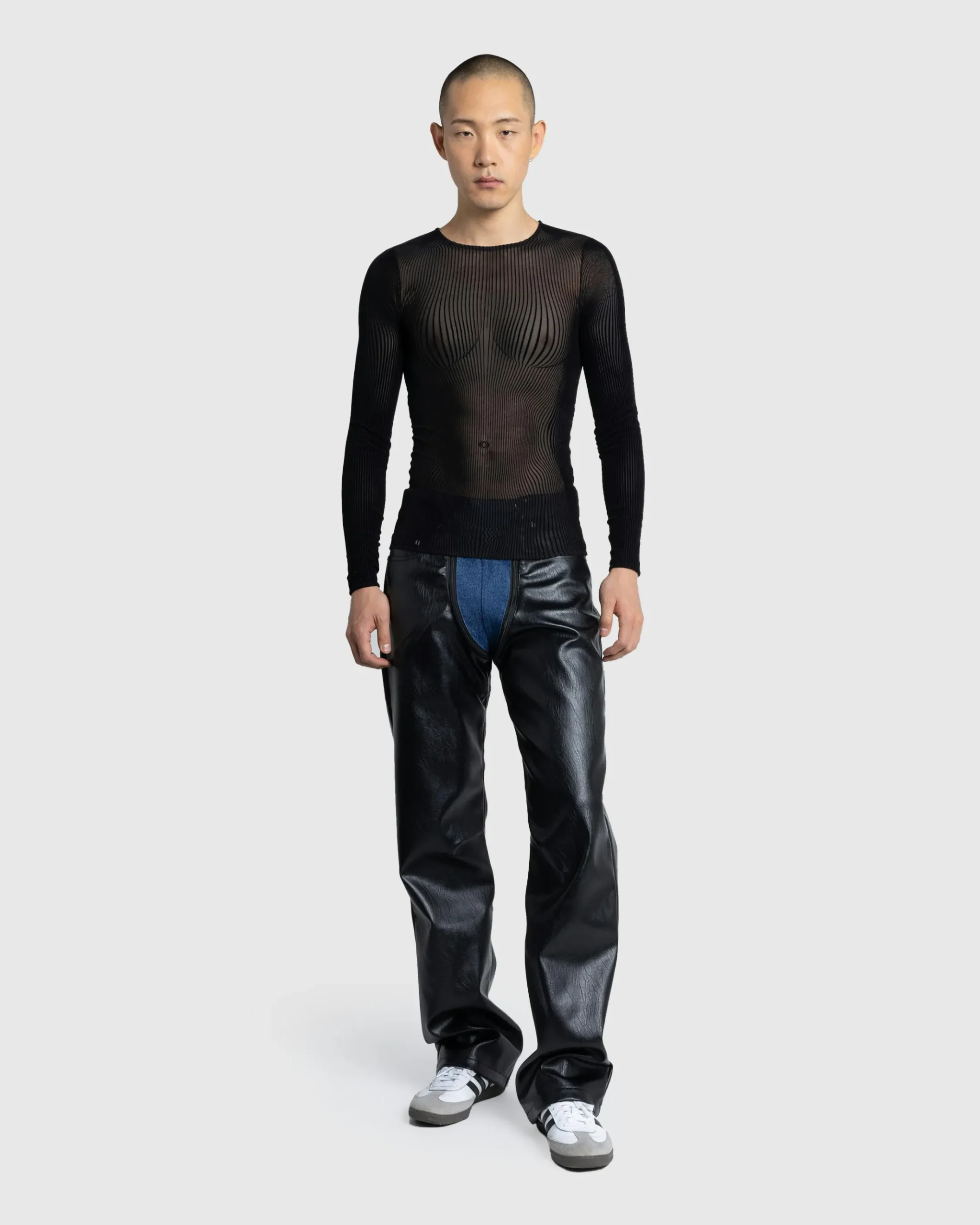 Clearance GmbH Lata Faux Leather Denim Pants black/blue