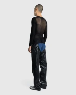 Clearance GmbH Lata Faux Leather Denim Pants black/blue