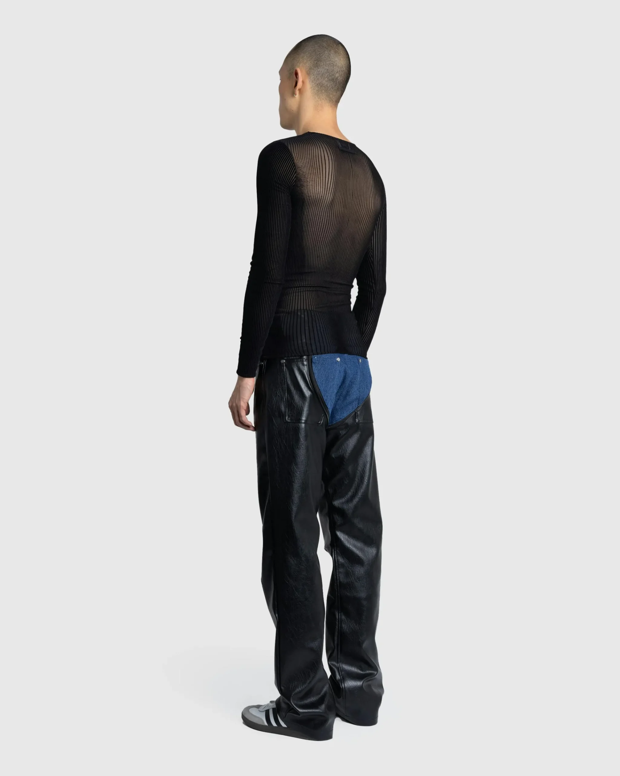 Clearance GmbH Lata Faux Leather Denim Pants black/blue