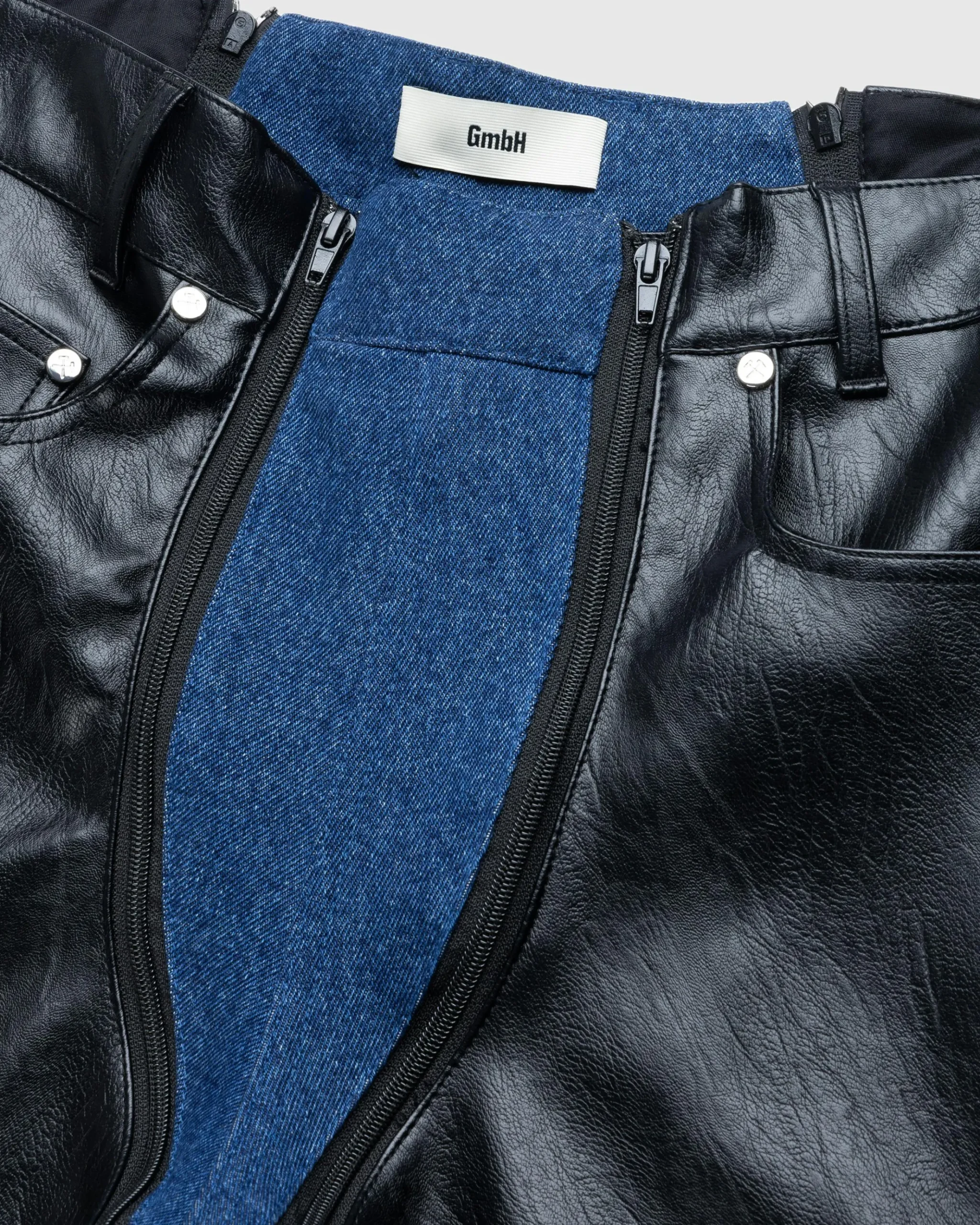 Clearance GmbH Lata Faux Leather Denim Pants black/blue