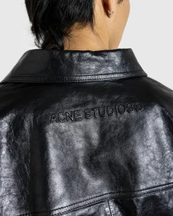 New Acne Studios Leather Shirt Jacket black