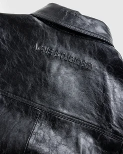 New Acne Studios Leather Shirt Jacket black
