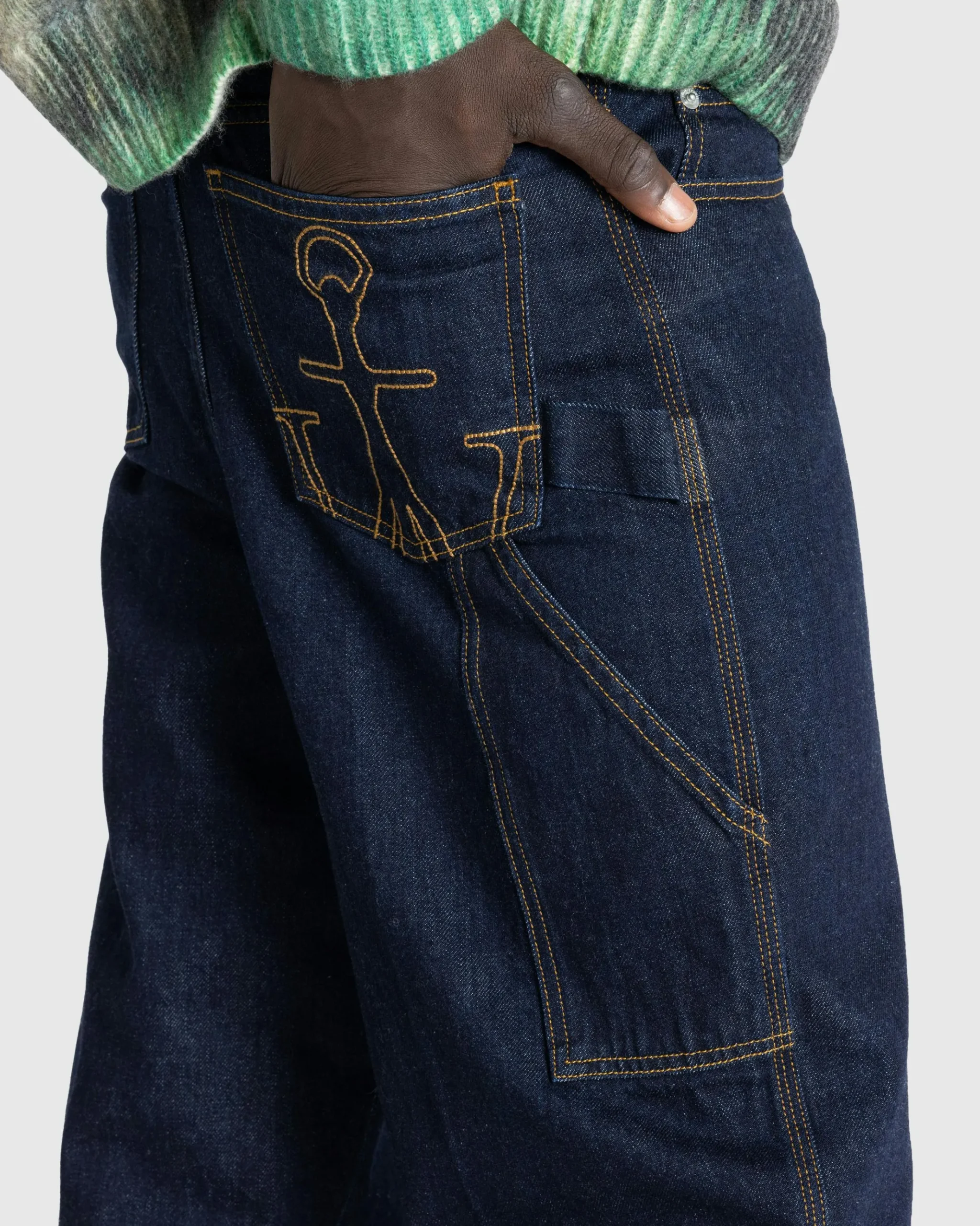 Hot J.W. Anderson Logo Grid Turn Up Workwear Jeans indigo